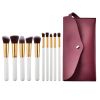10 pcs makeup brush set  Portable fashion high-end beauty tool set (White  Golden) with bag