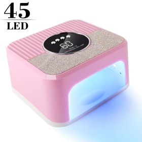 Nail Art UV Lamp 45 Beads White Pink With 4 Hour Button Display Auto Sensor LED Nail Lamp For Curing All Gel Nail Polish Professional Drying Lamp For (Color: PINK)